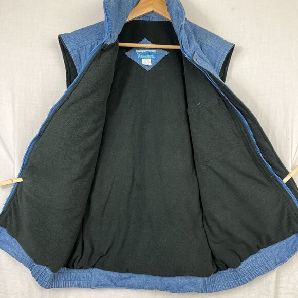 Vintage Stag Hill Denim Fleece Lined Utility Vest Men M Oversized Baggy Full Zip - Picture 5 of 10